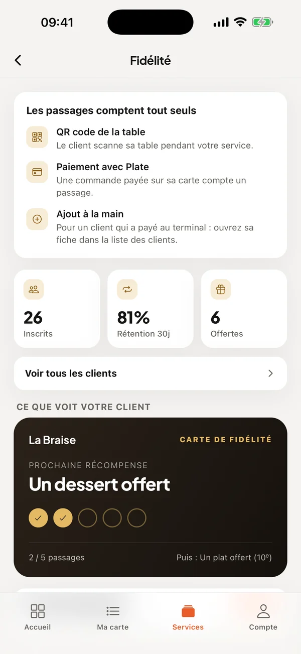 Vos clients, dans l'app.